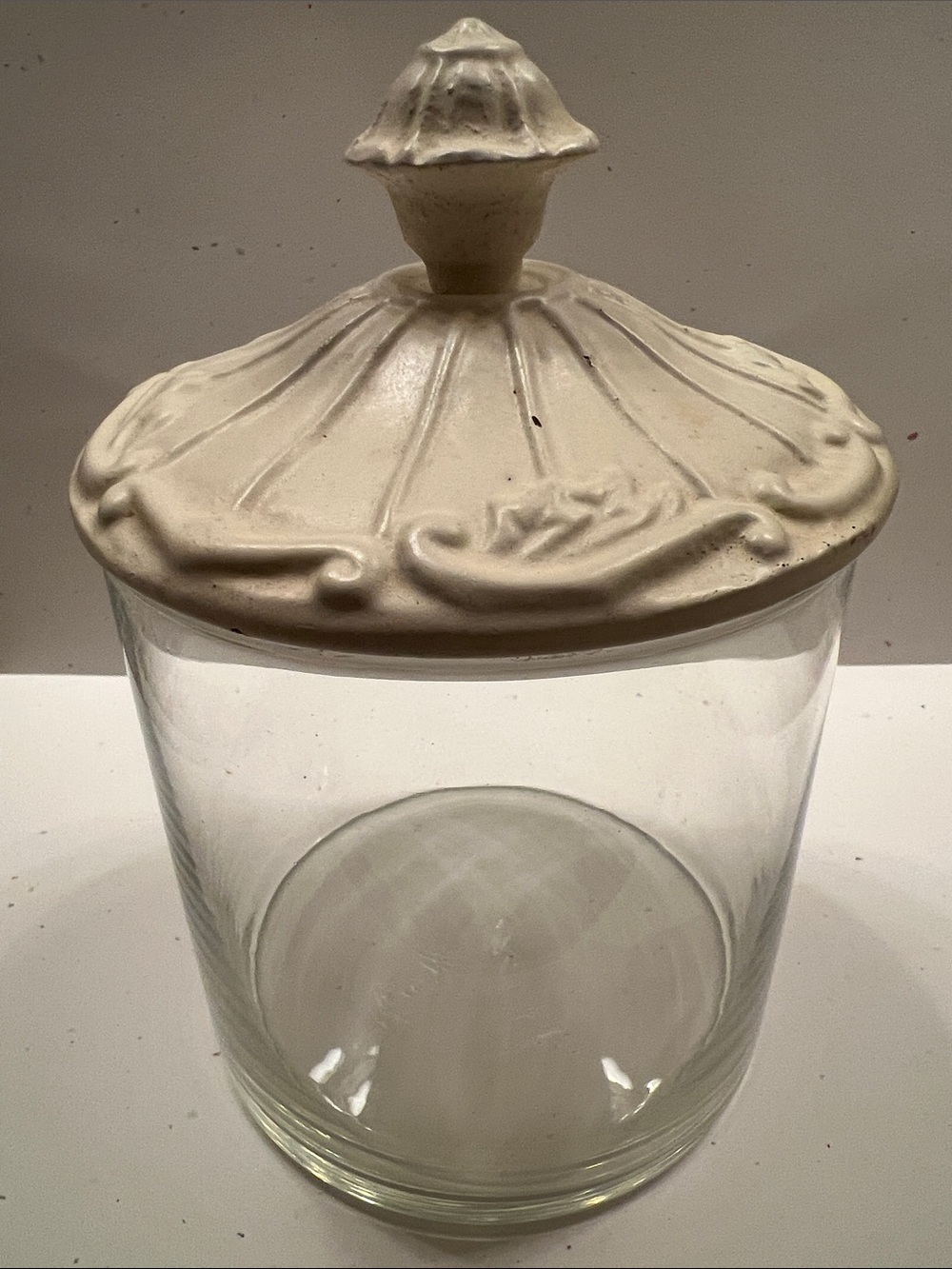 Glass Apothecary Jars with Decorative White Metal Scallop Lids (Set of 2) - Picture 3 of 12
